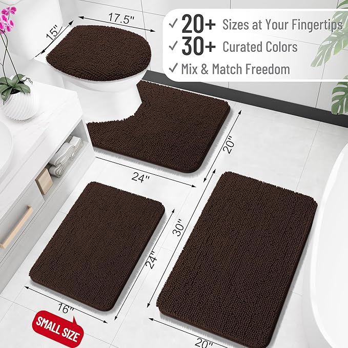 OLANLY Bathroom Rugs 30x20, Extra Soft Absorbent Chenille Bath Rugs, Rubber Backing Quick Dry, Machine Washable Bath Mats for Bathroom Floor, Tub and Shower, Home Decor Accessories, Brown