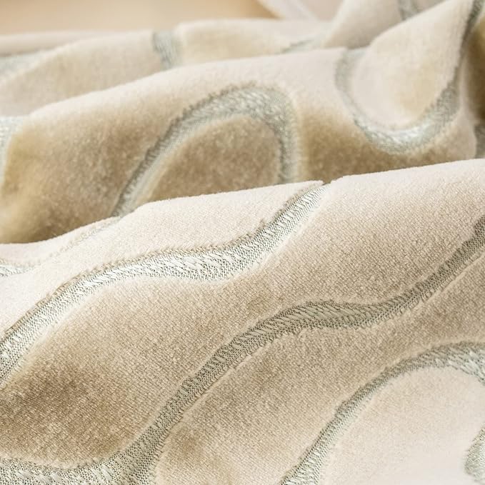 Yangest Beige Square Throw Pillow Cover Wavy Velvet Cushion Cover Modern Zippered Pillowcase for Sofa Couch Bedroom Living Room Chair, 18 x 18 Inch