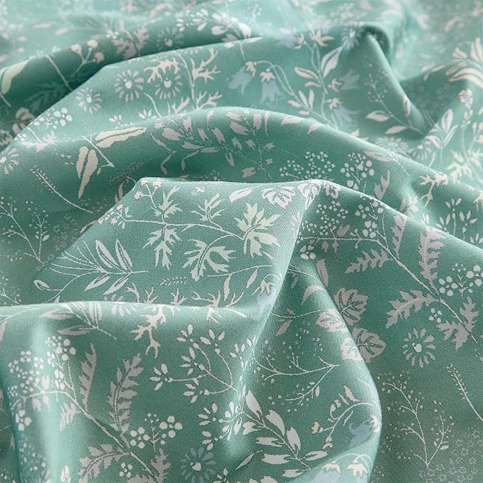 mixinni 3 Pieces Duvet Covers King Size, 100% Cotton Comforter Cover Wildflower Printed on Sage Green Floral Bedding Set with Zipper Closure 4 Ties (1 Duvet Cover 104"x90", 2 Pillow Cases 20"x36")