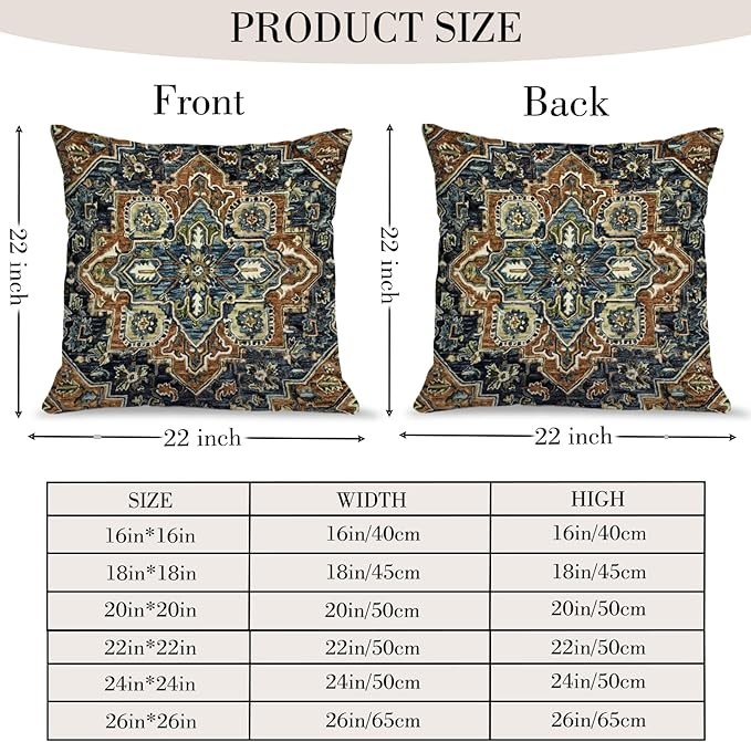 Boho Throw Pillow Covers 22x22 inch Set of 2,Boho Vintage Carpet Pattern Antique Ethnic Decor Double Sided Pattern Cushion Cover Soft Pillow Case Living Sofa Room Bed Square Pillow Cover