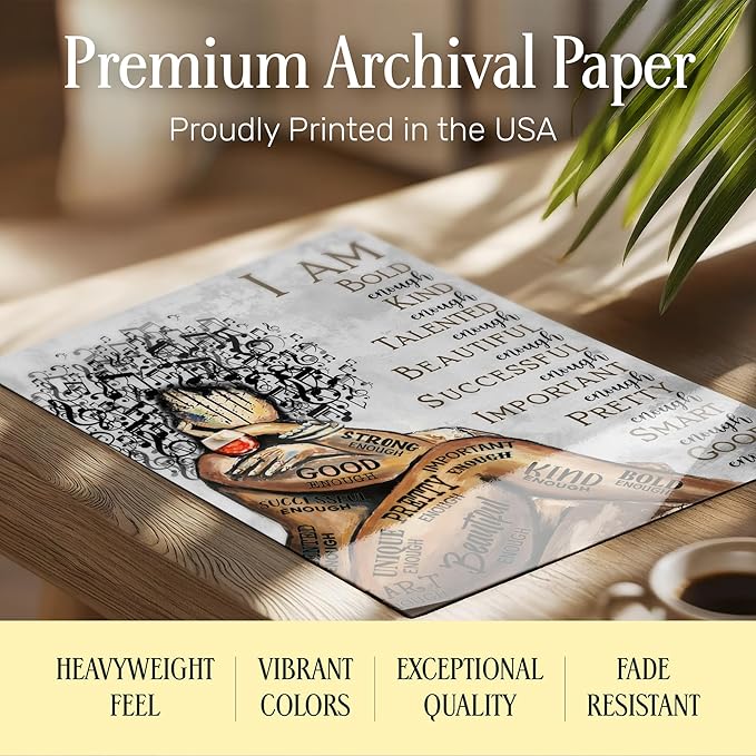 Black Woman Art Wall Decor 11x14 - African American Wall Art - Inspirational Prints - Empowering Print for Women Bedroom - Motivational Black Girl Artwork - Positive Quotes Decor