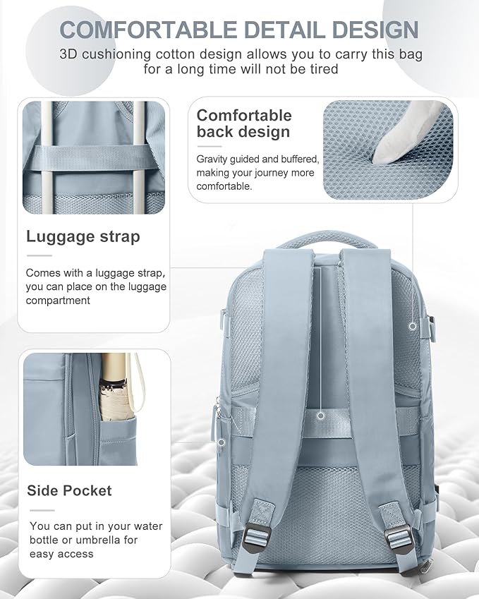 coowoz Travel Backpack Carry On for Women Man Gym Backpack with Laptop Compartment Mochila de Viaje Teacher Personal Item Backpacks Rucksack Airplane Accessories Must Haves Grey Blue Small