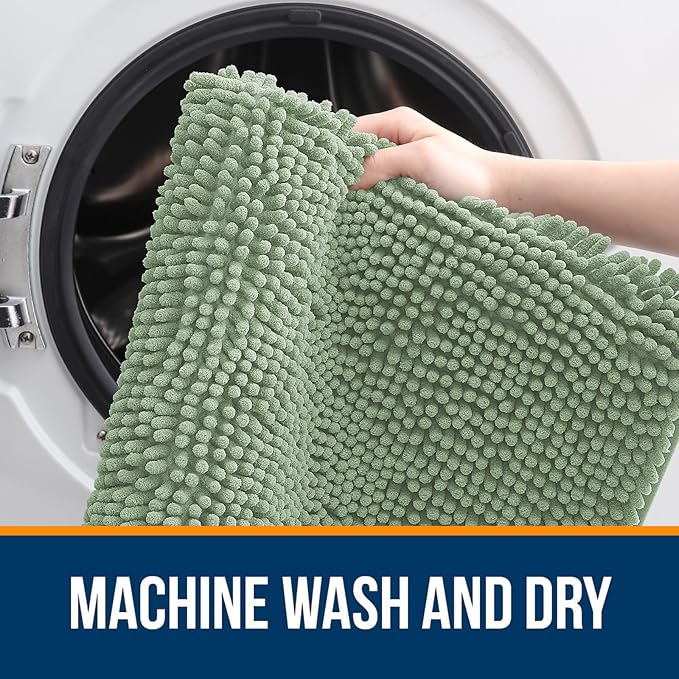 OLANLY Bathroom Rugs 40x32, Extra Soft Absorbent Chenille Bath Rugs, Rubber Backing Quick Dry, Machine Washable Bath Mats for Bathroom Floor, Tub and Shower, Home Decor Accessories, Sage Green