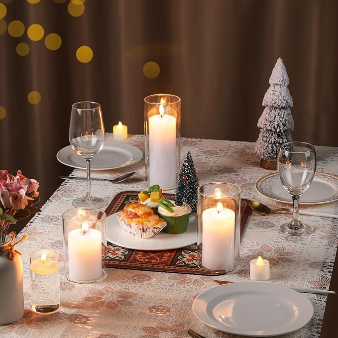 UDU 4 Pack Cylinder Glass Vases for Centerpiece 4,6,8,10 Inch Tall Clear Flower Vase Hurricane Candle Holder Floating Candle Vases for Table Centerpiece Wedding Home Decor