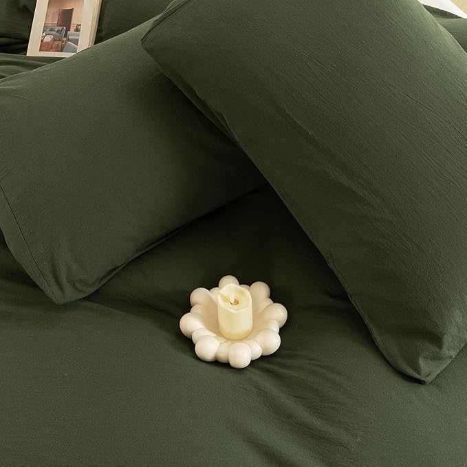 ECOCOTT 3 Pieces Duvet Cover Set Oversized King Size 100% Washed Cotton 1 Duvet Cover with Zipper and 2 Pillowcases, Ultra Soft and Easy Care Breathable Cozy Simple Style Bedding Set (No Comforter)