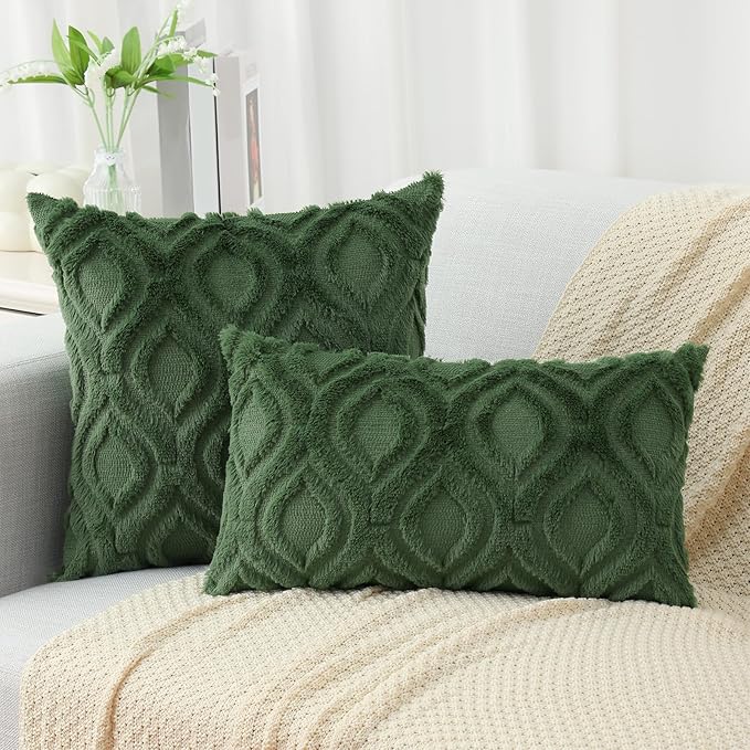 decorUhome Throw Pillow Covers 22x22 Inch Set of 2, Soft Plush Decorative Faux Fur Forest Elf Solid Couch Pillow Covers, Accent Farmhouse Neutral Square Euro Pillow Cases for Sofa Bed Living Room