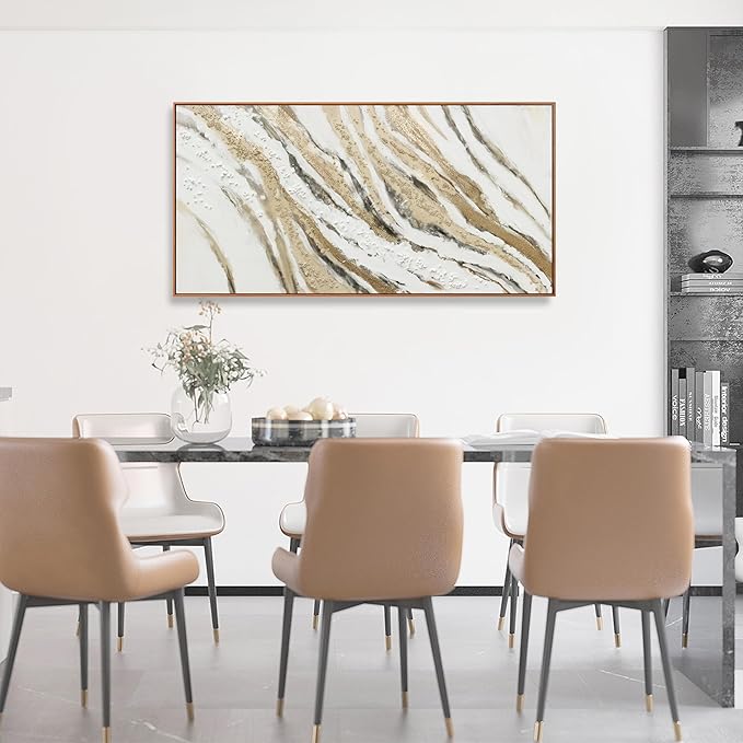 Abstract Wall Art Wall Decor Abstract Painting With Golden And White Lines Modern Canvas Art Abstract Artwork Framed Pictures For Living Room Bedroom Bathroom Office Home Decor Can Be Hung Directly 20"X 40"
