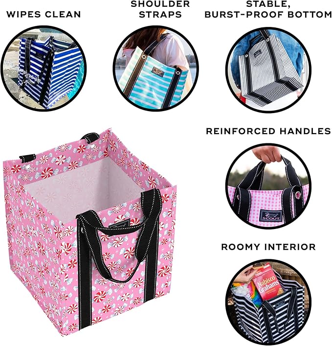 SCOUT Bagette Market Tote - Large Reusable Grocery Bag with Burst-Proof Bottom, Two Sets of Straps, Double Capacity, Folds Flat to Store