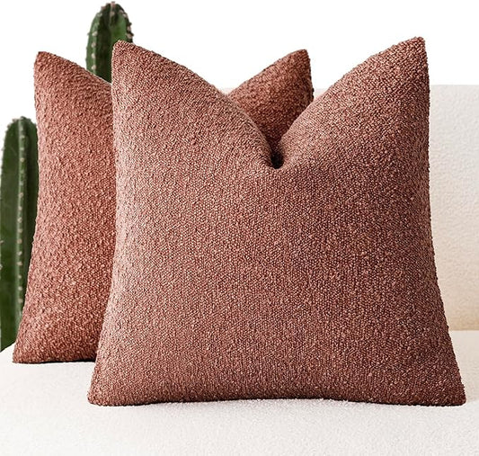 Foindtower Pack of 2, Decorative Textured Boucle Throw Pillow Covers Accent Solid Pillow Cases Soft Cozy Couch Cushion Case for Chair Sofa Bedroom Living Room Home Decor 16x16 Inch Orange Rust Red