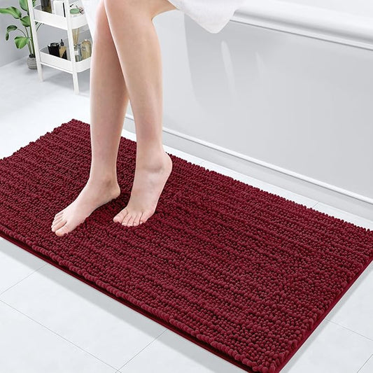 Arotive Luxury Chenille Bathroom Rug Mat, Extra Soft Thick Absorbent Shaggy Bath Rugs, Non-Slip Machine Wash Dry, Plush Bath Mats for Bathroom, Shower and Tub, 47x17, Burgundy