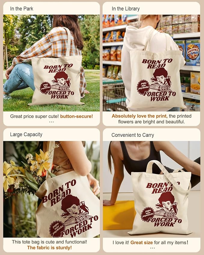 Aesthetic Tote Bag for Girls - with Magnetic Buckle and Zipper Inner Pocket for Women Lady Canvas Cotton Tote Bag
