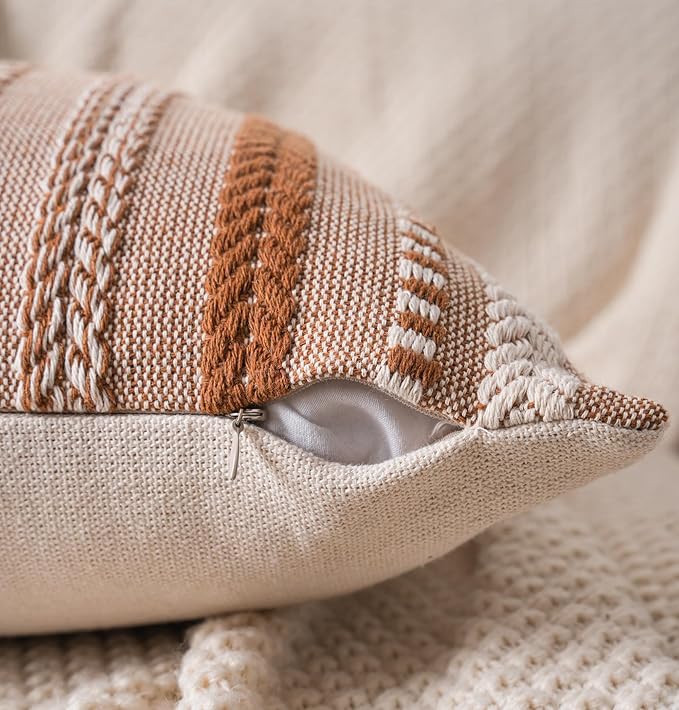 Boho Lumbar Pillow Covers 14x36 Long, Farmhouse Decorative Couch Pillow Cases, Brown Accent Pillows of Bed, Sofa Bedroom Living Room Home Decor Cushion Cover, Pack of 1