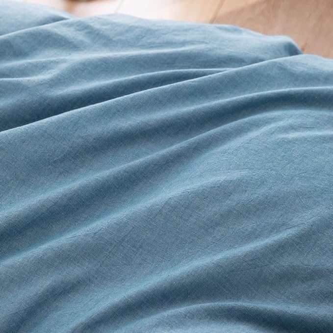 BESTOUCH Duvet Cover Set 100% Washed Cotton Linen Feel Super Soft Comfortable Chic Lightweight 3 PCs Home Bedding Set Solid Dark Blue King