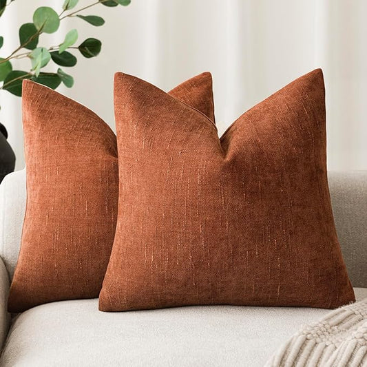 Foindtower Pack of 2 Soft Textured Throw Decorative Pillow Covers Square Accent Solid Cushion Cover Cozy Farmhouse Pillow Case with Zipper for Couch Sofa Bed Living Room 22x22 Inch, Burnt Orange