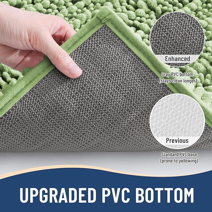 Arotive Luxury Chenille Bathroom Rug Mat, Extra Soft Thick Absorbent Shaggy Bath Rugs, Non-Slip Machine Wash Dry, Plush Bath Mats for Bathroom, Shower and Tub, 59x35, Sage Green