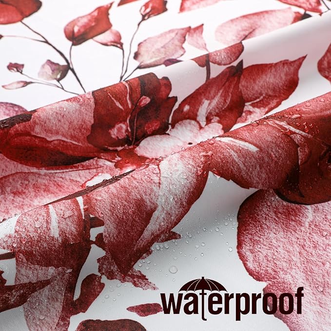 Gibelle Small Stall Shower Curtain 36 x 72, Narrow Half Burgundy Red Floral Shower Curtain for Bathroom, Watercolor Plant Eucalyptus Leaves Fabric Shower Curtain Set with Hooks