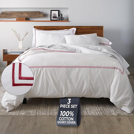 Ella Jayne Duvet Cover Queen Size (3 Pieces), 100% Cotton Percale, Full/Queen, Soft, Breathable & Lightweight, Including Duvet Cover (1 Piece) 90 x 90 Inches with 2 Pillow Shams (Red Design)