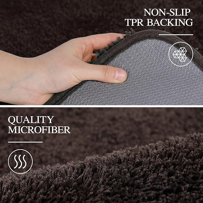 Walensee Bath Rug, 20 x 32, Brown - Soft Microfiber Shaggy Bathroom Mat, Non-Slip, Machine Washable, High-Pile, Absorbent, Quick-Drying, TP Rubber Backing - Housewarming Gift