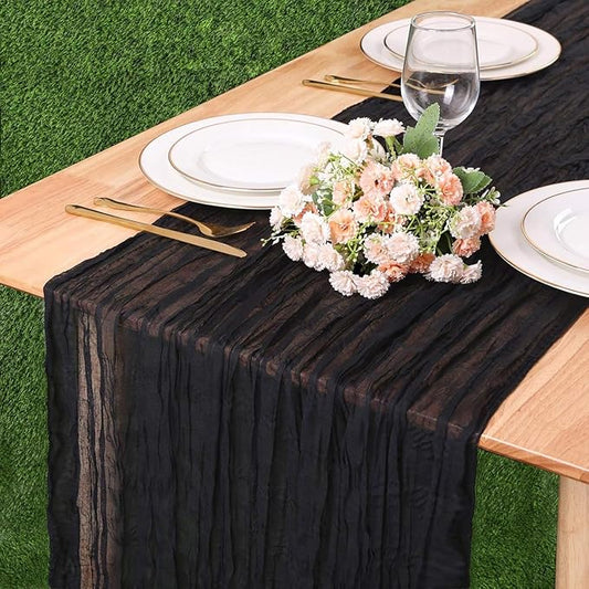 13.3FT Cheesecloth Table Runner Cheese Cloth Black Boho Table Runner Rustic Gauze Wedding Dining Table Decorations for Baby Shower Event Holiday Birthday Party Decorations