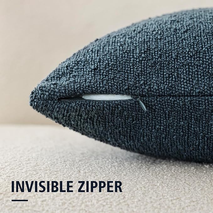 Foindtower Set of 2, Decorative Textured Boucle Throw Pillow Covers Accent Solid Pillow Cases Neutral Couch Cushion Case for Chair Sofa Bedroom Living Room Home Decor 24x24 Inch Dark Blue