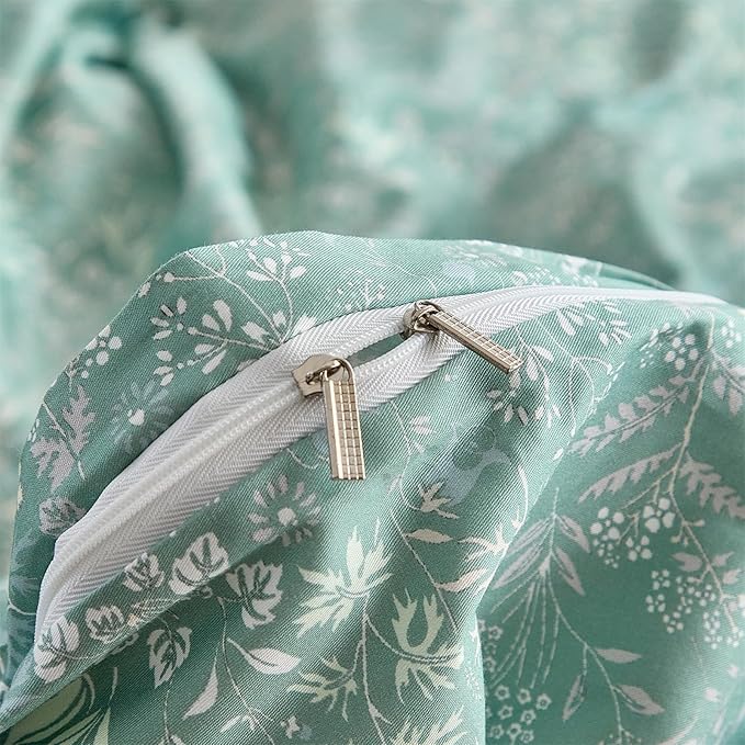 mixinni 3 Pieces Duvet Covers King Size, 100% Cotton Comforter Cover Wildflower Printed on Sage Green Floral Bedding Set with Zipper Closure 4 Ties (1 Duvet Cover 104"x90", 2 Pillow Cases 20"x36")