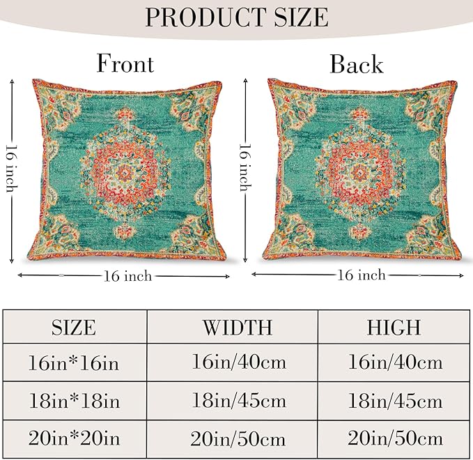 Boho Throw Pillow Covers 16x16 inch Set of 2,Bohemian Vintage Carpet Pattern Antique Ethnic Decor Double Sided Pattern Cushion Cover Soft Pillow Case Living Sofa Room Bed Square Pillow Cover