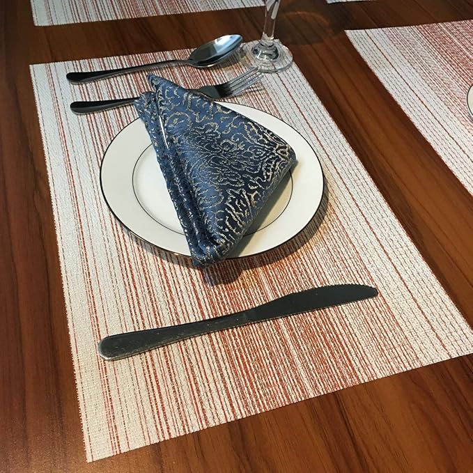 Placemat,Blending Color Durable Woven Vinyl Placemat Washable Heat-Resistant Anti-Skid Kitchen Dining Table Mats (Set of 4, Red with White)