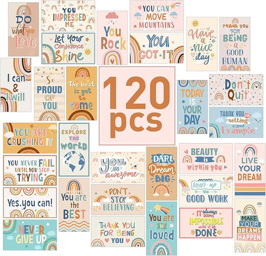 Outus 120 Pcs Motivational Encouragement Quote Cards Inspirational Kindness Appreciation Gratitude Business Cards Encouragement Mini Note Cards, 30 Styles, 3.5 x 2 Inch(Rainbow Style)