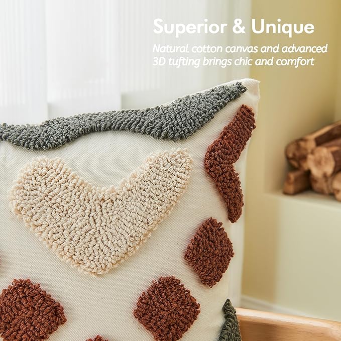 lifein 18x18 Pillow Covers-Throw Pillow Cover,Tufted Boho Jacquard Pillow Covers,Farmhouse Decorative Pillow Cover,Pillow Cases for Couch,Sofa,Bed,Chair,Living Room,Home Decor(18x18inch)