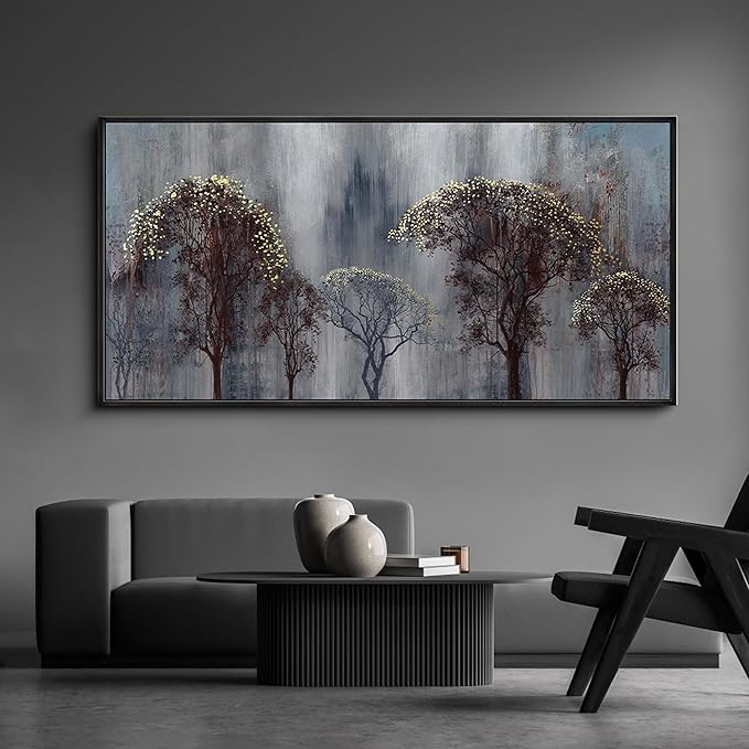 KLAKLA Living Room Wall Art - Black and White Wall Decor Large Picture Landscape Black and Gold Tree Artwork for Walls Frame Canvas Bedroom Office Home Decor 58x29 Inches