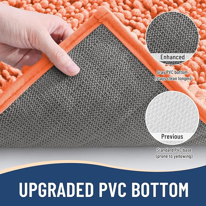 Arotive Luxury Chenille Bathroom Rug Mat, Extra Soft Thick Absorbent Shaggy Bath Rugs, Non-Slip Machine Wash Dry, Plush Bath Mats for Bathroom, Shower and Tub, 54x24, Coral