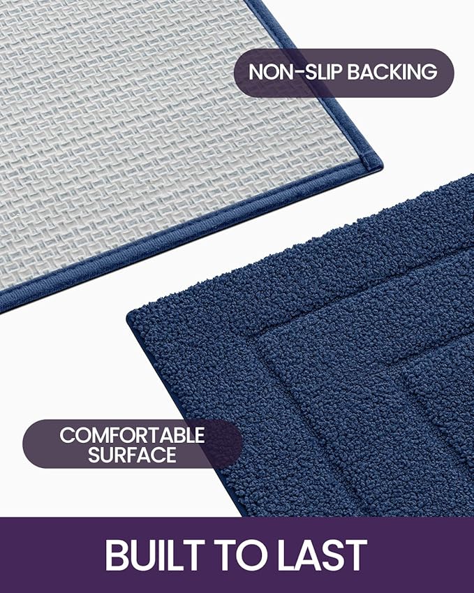 DEXI Bathroom Rug 36x24, Non Slip Washable Bath Mat for Shower Floor, Absorbent Soft Bathmat with Rubber Backing, Quick Dry Microfiber Carpet, Navy
