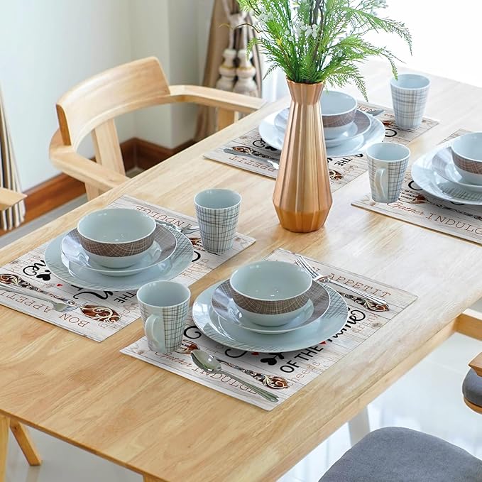 Giwawa The Kitchen is The Heart of The Home Placemats Set of 4, 12x18 Inch Farmhouse Vintage Style Cooking Sets Linen Table Place Mats Non-Slip Heat Resistance for Kitchen Dining Party Decor