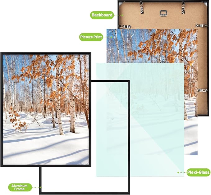 Golden State Art, 14x18 Aluminum Picture Frame, Black Metal Thin Poster Frames for 14 x 18 inch Photo, Acrylic Front, Wall Hook for Horizontal or Vertical Display, 3 Pack