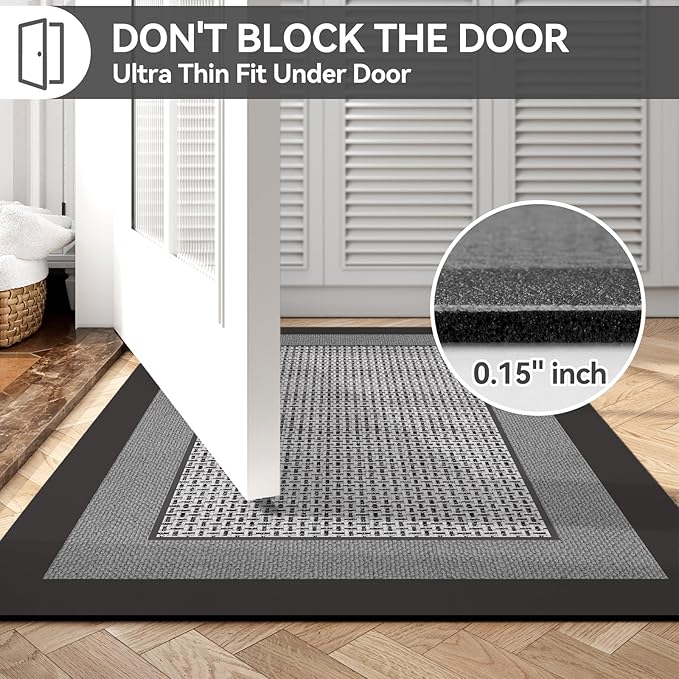 Non Slip Thin Bath Mat Bathroom Rugs, Rubber Backing Ultra Thin Bathroom Rug Fit Under Door, Quick Dry Super Absorbent Washable Shower Bath Mats, Grey 20x32