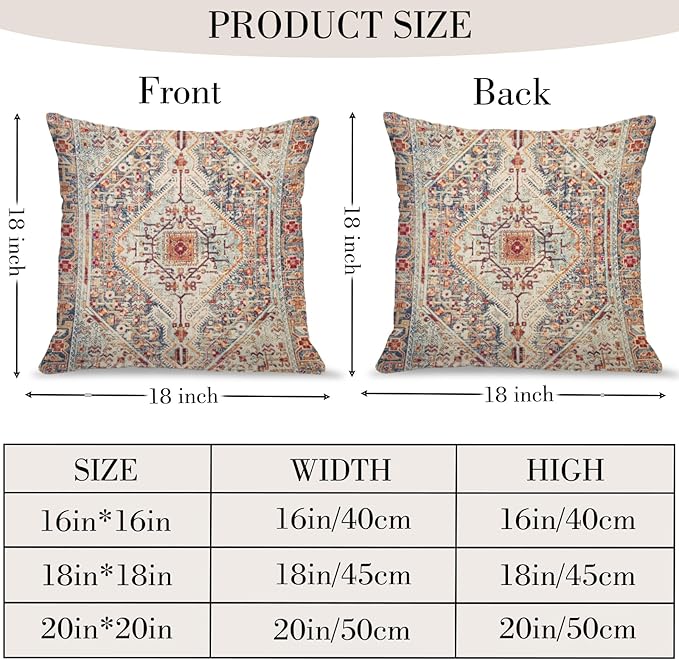 Boho Throw Pillow Covers 18x18 inch Set of 2,Bohemian Vintage Carpet Pattern Antique Ethnic Decor Double Sided Pattern Cushion Cover Soft Pillow Case Living Sofa Room Bed Square Pillow Cover