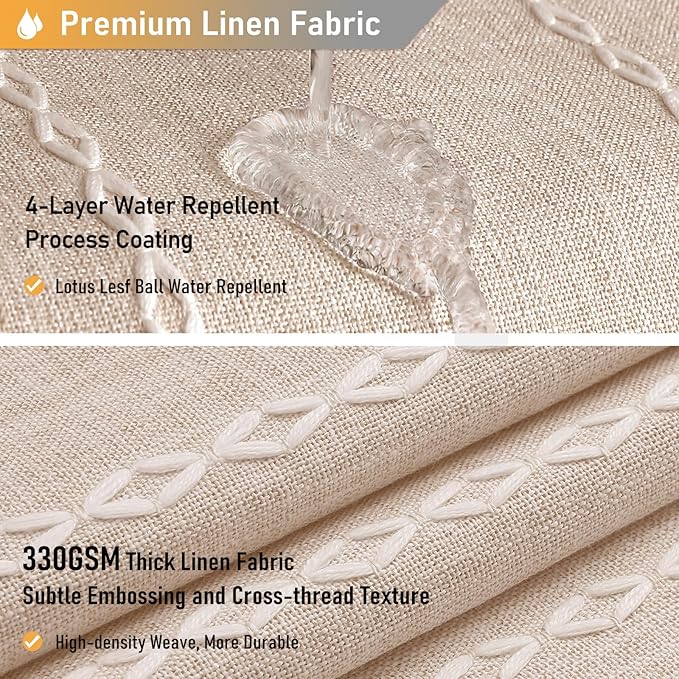 BTTN Boho Farmhouse Shower Curtain, Linen Rustic Heavy Duty Striped Fabric Shower Curtain Set with Tassel, Water Repellent, Bohemian Vintage Country Cloth Shower Curtain for Bathroom, Tan/Taupe, 72x72