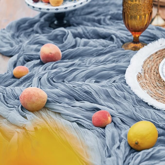 10 Pack Dusty Blue Cheesecloth Table Runners 35x120 Inch Gauze Party Table Runner Rustic Cheese Cloth 10Ft Long Romantic Table Runners for Baby Shower Decoration Wedding Birthday Party Table Decor