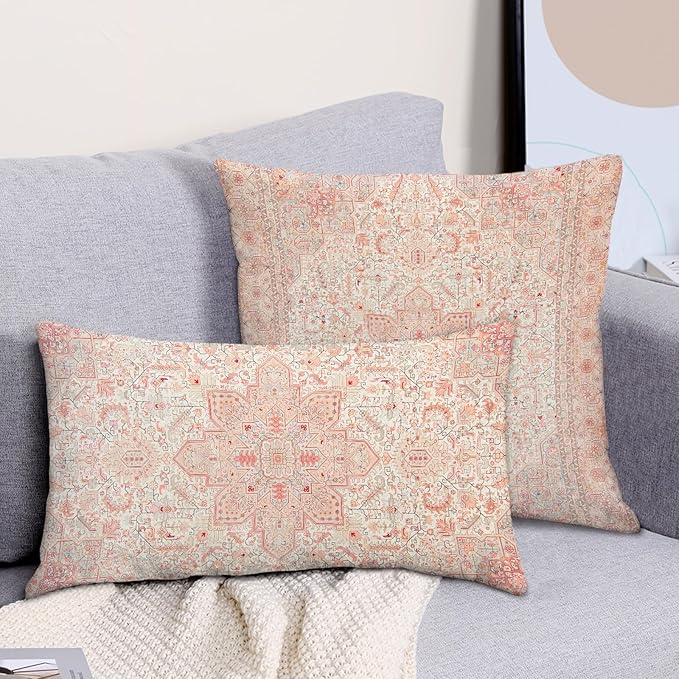 Boho Throw Pillow Covers 12x20 inch Set of 2,Boho Vintage Carpet Pattern Antique Ethnic Decor Double Sided Pattern Cushion Cover Soft Pillow Case Living Sofa Room Bed Square Pillow Cover