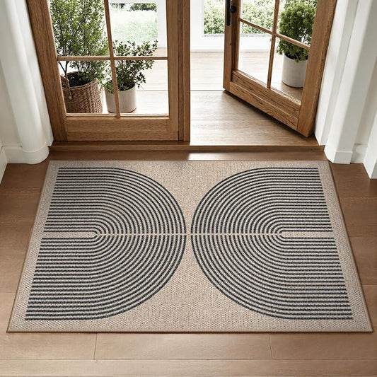 Lahome Rainbow Easy Jute Rug, 2x3 Farmhouse Kitchen Rugs Non Slip Washable Entryway Rug, Neutral Non Slip Non Shedding Low Pile Indoor Outdoor Door Mats for Porch Foyer
