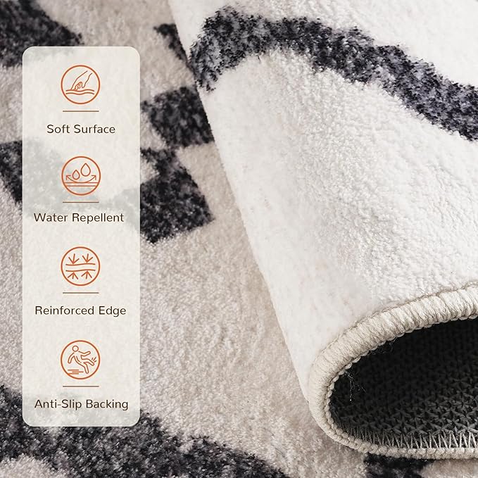 Area Rug 2x6 Rug Machine Washable Non-Slip Low Pile Print Pattern Western Rug for Living Room Bedroom Entryway Tribal Series -Navywhite/Black