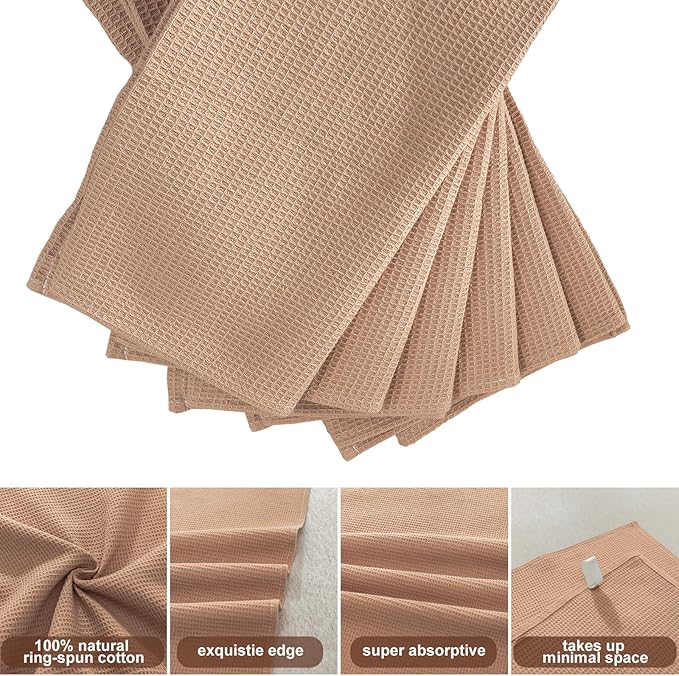 QUILTINA Dish Towels Set,100% Cotton Waffle Weave Kitchen Towels 6 Pack,17 x 25 Inches Dish Towels for Kitchen,Super Absorbent for Drying and Cleaning(Red Brown)