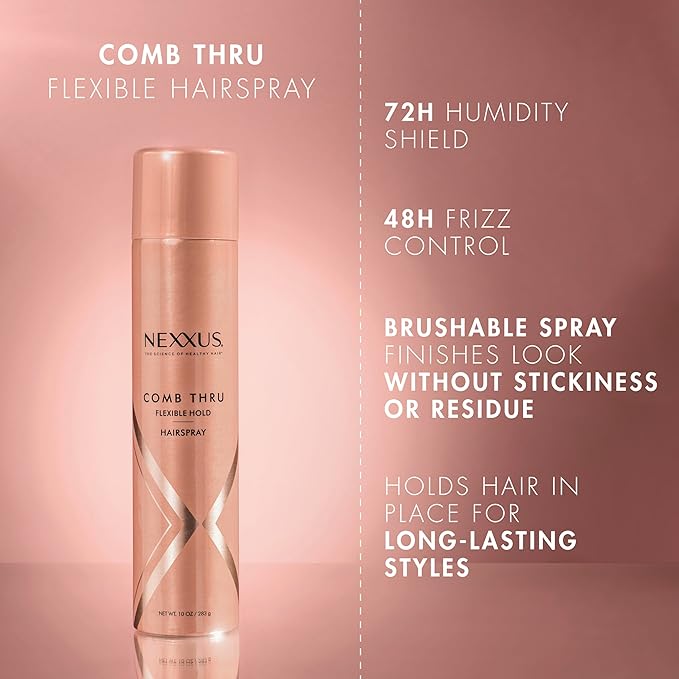 Nexxus Comb Thru Flexible Hold Hair Spray, Brushable Finish, 72H Humidity Shield, 10 oz