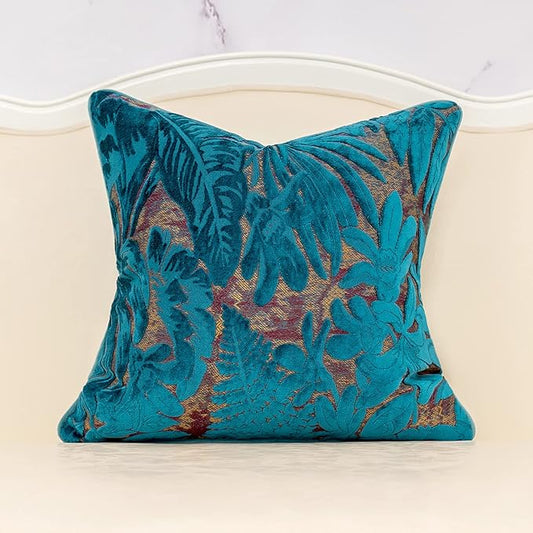 Alerfa 20 x 20 Inch Light Blue Square Maple Leaf Pillow Embroidery Cut Velvet Cushion Case Luxury Modern Lumbar Throw Pillow Cover Decorative Pillow for Couch Sofa Living Room Bedroom Car
