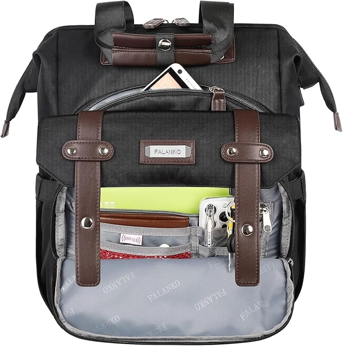 Laptop Backpack For Women, Work Doctor Teacher Nurse Wide Open College 15.6 Inch Laptops Backpack Purse with USB Charging Port, Travel Water Resistant RFID Computer Bag for Men Women Black