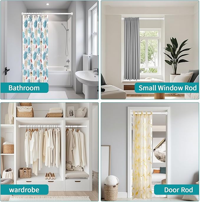 YNL Tension Shower Curtain Rod 34-66 Inch, Adjustable Spring Tension Curtain Rod No Drilling, Non-Slip, Never Rust, Stainless Steel, for Small Window Laundry Door Entryway,White