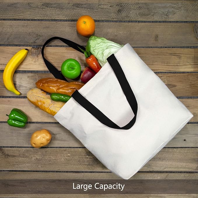 TOPDesign 12-Pack Canvas Tote Bags with Magnetic Snap, Reusable Grocery Shopping Bags, DIY Your Creative Designs