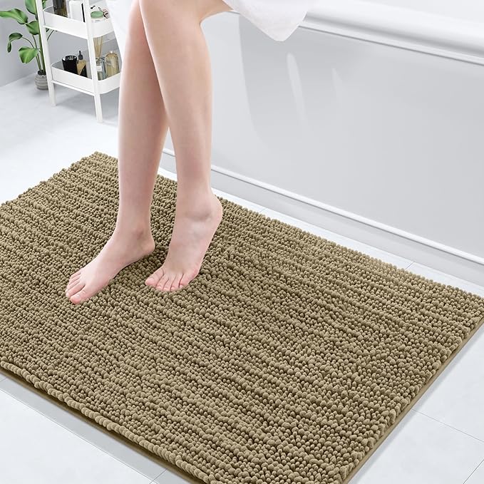 Arotive Luxury Chenille Bathroom Rug Mat, Extra Soft Thick Absorbent Shaggy Bath Rugs, Non-Slip Machine Wash Dry, Plush Bath Mats for Bathroom, Shower and Tub, 45x27, Camel
