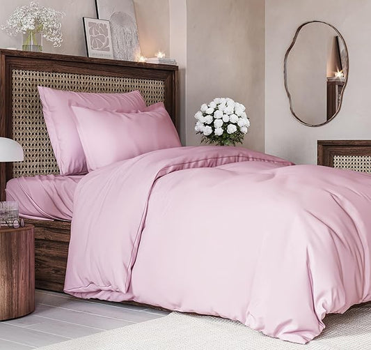 Duvet Cover Twin/Twin XL Size Set - Extra Soft Duvet Cover 68 x 90 with 1 Pillow Sham - Hotel Luxury, Easy Care and Fade Free with Zipper Closures & Ties - Comfy, Breathable Bedding Set (Light Pink)