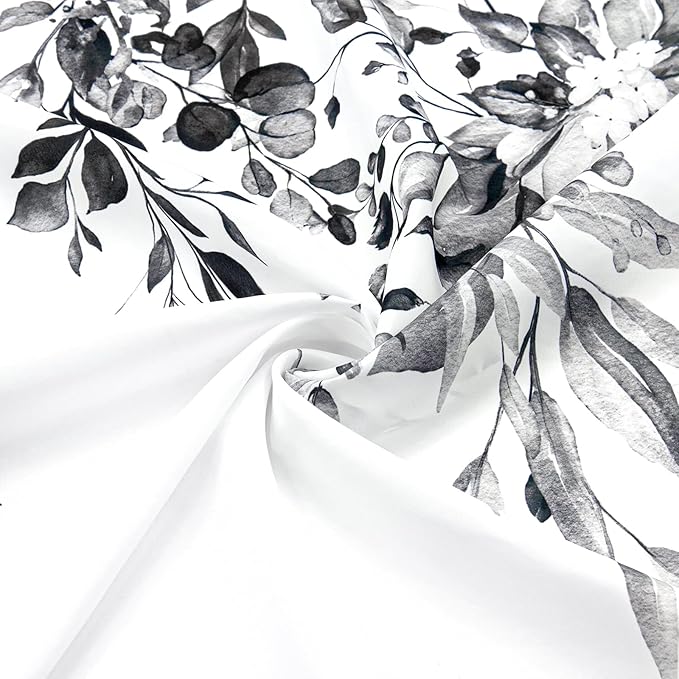 Gibelle Extra Long Shower Curtain 72 x 84, Black and White Floral Shower Curtain, Watercolor Plant Eucalyptus Leaves Fabric Shower Curtain Set with Hooks